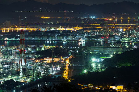 夜里水岛工业区高清图片