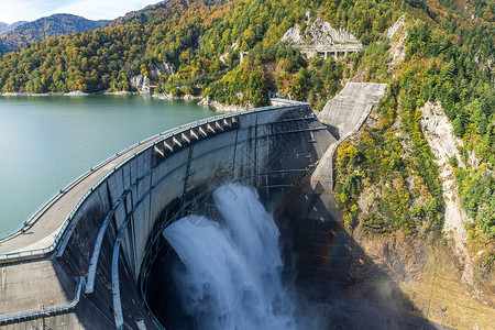 黑部水坝阿尔卑斯山徒步旅行高清图片