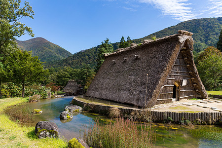 白茅草日本传统白川戈(Shirakawago)背景