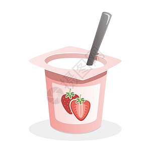 草莓味奶枣白底面有勺子的草莓酸酸奶插画