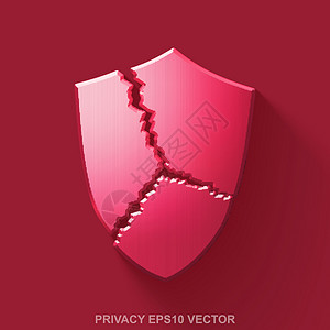 破涛图标平面金属保护 3D 图标 红色背景上的红色光泽金属破盾  EPS 10矢量图设计图片
