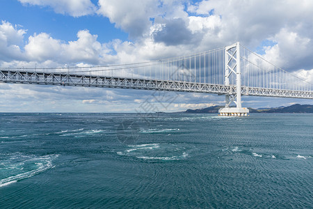 版火影忍者Onaruuto 桥和Whirlpool晴天海浪吸引力游客海景蓝色漩涡天空跨度旋转背景