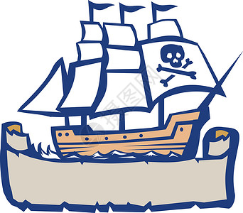 海盗加列翁号轮船帆船海盗船丝带海盗波浪背景图片