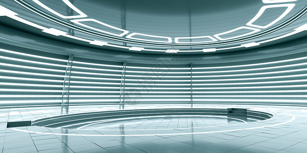 未来的空舞台  3d 渲染光泽度天花板画廊车站技术办公室蓝色地板建筑房间背景图片