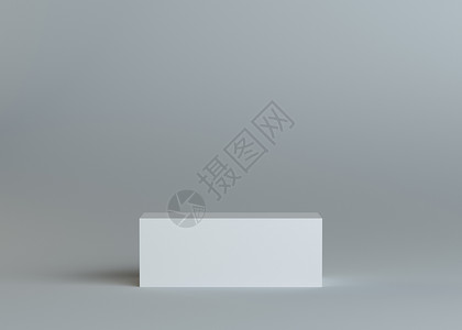 灰色背景上的白色空框渲染美术3d对象博物馆架子空白空间盒子讲台背景图片