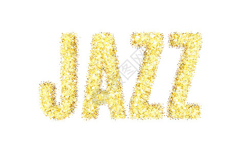 金纸屑金色亮片矢量铭文爵士乐 白色背景上的金色 sparcle 字爵士乐 琥珀颗粒插画