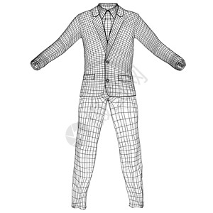 xo型腿具有有线框架型的男子西装衣服3d男性裤子服饰草图夹克口袋男人套装设计图片