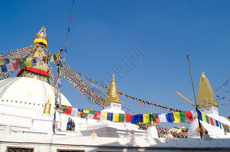 尼泊尔加德满都的旗帜经幡寺庙世界遗迹遗产猴庙晴天风格祷告背景图片