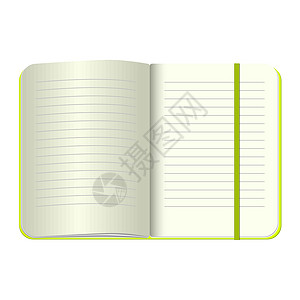 绿色记事本模板 打开一个空白的记事本 带绿色封面和书签的矢量个人笔记本 孤立在白色背景上 您设计的样机秘书工作教育杂志笔记纸工作簿商业小册插画