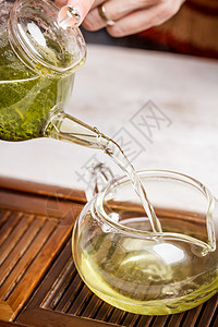 茶茶仪式玻璃茶壶服务商品杯子菜肴绿色茶具器皿流动背景图片