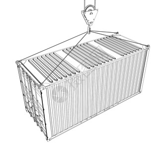 金属四方盒子吊在起重机钩子上的货物集装箱工业后勤仓库加载货运办公室船运卡通片运输金属插画