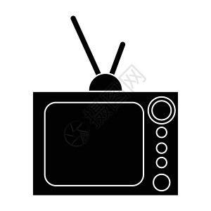 电视纯黑素材平面黑色电视图标插画
