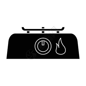 平面黑色炉灶图标厨房卡通片沸腾烧伤气体家庭家用电器火炉背景图片