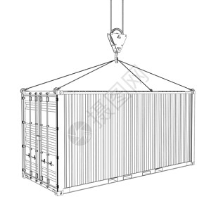 集装箱起重机吊在起重机钩子上的货物集装箱办公室加载盒子出口金属运输货运商品工业船运插画
