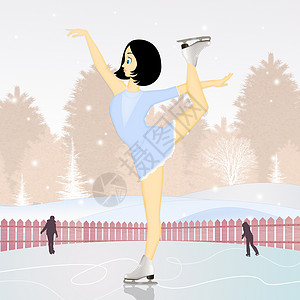 女孩在冰上滑雪女性冰鞋季节插图运动背景图片