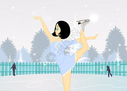 女孩在冰上滑雪运动插图冰鞋季节女性背景图片