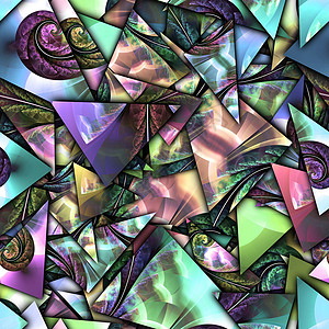 彩色玻璃图案无缝破碎分形它制作图案的 3d 呈现器创造力马赛克粉碎万花筒渲染艺术品装饰品阴影艺术三角形背景