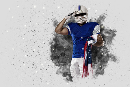美国足球素材足球运动员运动垫肩职业男士蓝色竞技运动服体育制服头盔背景