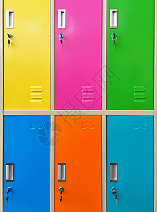 色彩多彩的储物柜家具黄色运动贮存大学房间盒子金属橙子中学背景图片