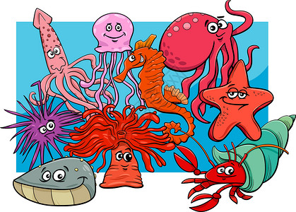 海洋生命组类漫画动物字符高清图片