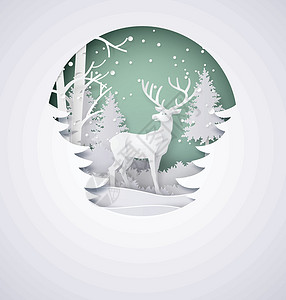 森林中的鹿寒冷海报乐趣森林创造力剪纸哺乳动物插图季节性喇叭背景图片