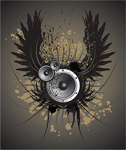 音乐黑色印迹墨水翅膀装饰品插图背景图片