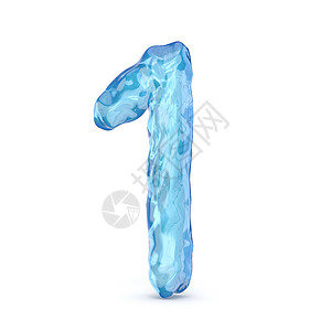 冰字体编号 1 ONE 3蓝色渲染插图数字水晶宝石天气液体刨冰反思背景图片
