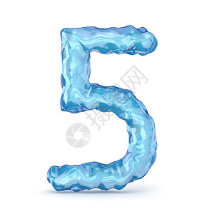 五五三维冰字字体数字液体玻璃反思刨冰宝石蓝色插图渲染水晶背景