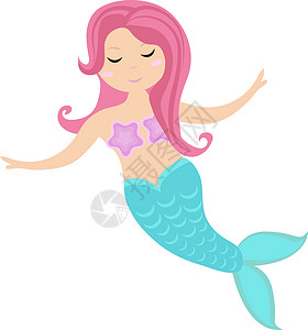海里美人鱼小美人鱼图标 平板风格 神秘的海洋公主 白底孤立 矢量插图插画