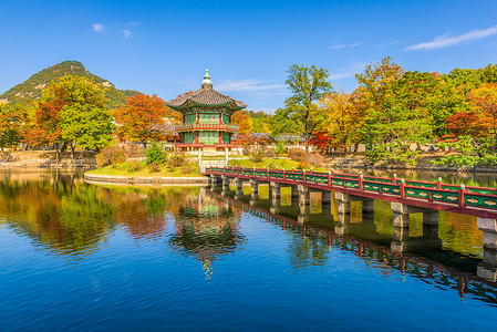 韩国秋天背景首尔庆博京贡宫秋天皇家建筑学地标旅行历史旅游城市历史性建筑背景