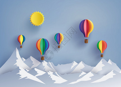 高热热空气气球和山插画