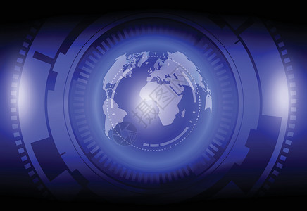 地球齿轮全球化技术与机械抽象背景数字高科技设计电脑蓝色科学自动化世界互联网插图插画