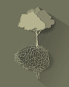 树的生长带有脑根 矢量的树插画