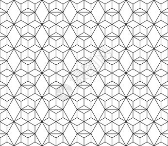 具有可编辑笔划权重的矢量无缝几何图案网格对角线墙纸装饰菱形黑色条纹中风六面体白色背景图片