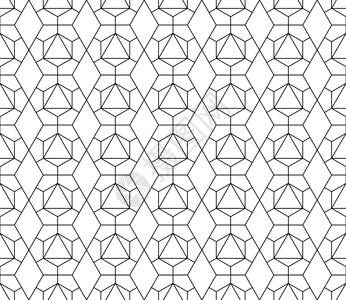 具有可编辑笔划权重的矢量无缝几何图案条纹中风菱形黑色白色多边形对角线网格正方形六边形背景图片