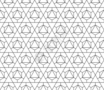 具有可编辑笔划权重的矢量无缝几何图案正方形条纹白色六边形网格黑色三角形窗帘六面体墙纸背景图片
