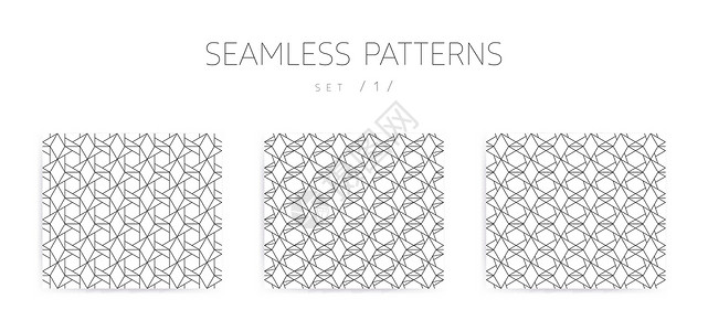 矢量无缝几何图案集合与可编辑 str网格中风墙纸三角形黑色对角线菱形多边形六面体正方形背景图片