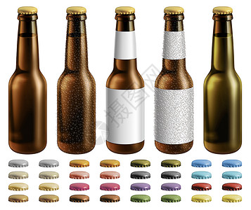 空啤酒瓶瓶盖饮料酒精茶点玻璃瓶标签瓶子空白插图啤酒背景图片