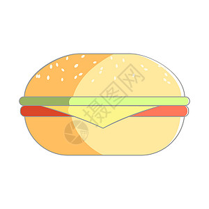 平面隔离美食汉堡插图 食品芝士汉堡或鸡肉汉堡图标 从白色背景中分离出来的彩色汉堡包餐厅面包木头土豆烧烤薯条小吃美味午餐炙烤背景