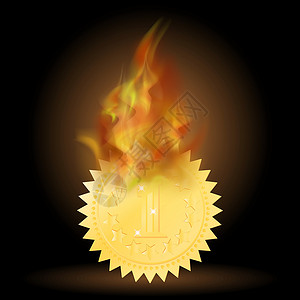 金牌服务素材用火焰燃烧金牌图标插画
