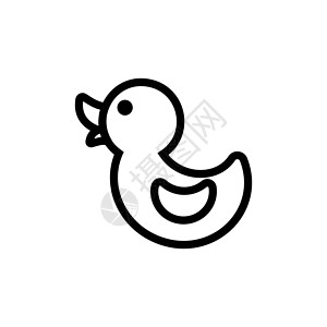 文字描边橡皮鸭细线图标 为儿童网站和移动应用程序设计的大纲符号婴儿沐浴玩具 轮廓描边小孩可爱鸭子象形文字插画