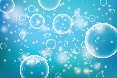 用于科学和生物概念的水蓝背景中的氧气泡 透明的圆圈 球球 海水或海洋 矢量图解以液态插图泡沫数字化艺术乐趣反射活力肥皂折射洗发水背景图片