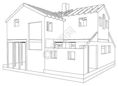 建筑施工图建筑线框结构的抽象 3D 渲染 施工图 追踪图 3绘画住宅工程设计师项目房间技术草图插图蓝图插画