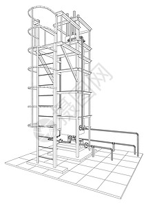 凝析油石油气安装 追踪 3d 的插图管道力量引擎发动机化学品软管阀门金属楼梯发电机插画
