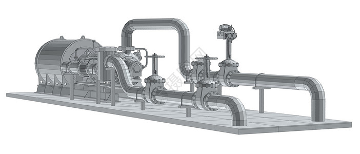水管阀门配件工业设备泵 线框  EPS10 格式  3 的矢量渲染管道压力工程发电机植物管子活力资源设施配件插画