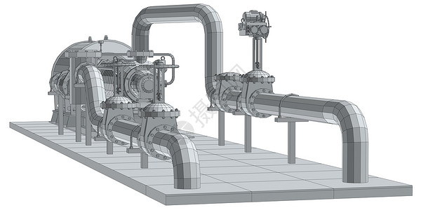 透明管道工业设备泵 线框  EPS10 格式  3 的矢量渲染植物发电机活力气体资源插图工程配件压力管子插画