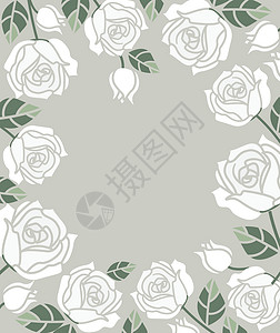 白玫瑰花环背景与白玫瑰插图卡片花束庆典墙纸框架绘画奢华生日邀请函插画