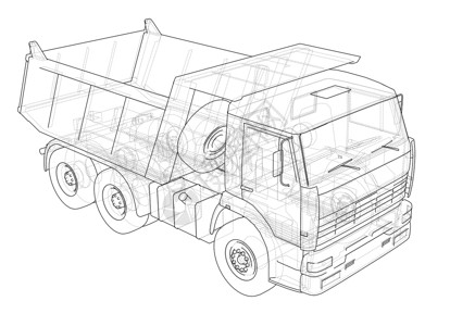 托卡努垃圾车 韦克托卡车草图载体汽车技术蓝图建造小费草稿货车插画