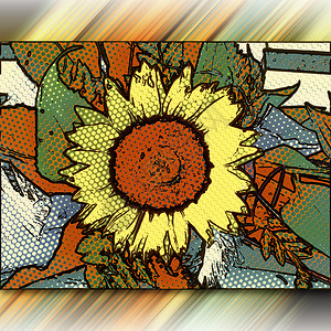 计算机生成的半色调 popart 风格花卉艺术品铅笔创造力万花筒植物草图插图流行艺术阴影马赛克背景图片