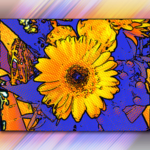 计算机生成的半色调 popart 风格花卉艺术品万花筒草图阴影装饰品流行艺术创造力插图铅笔植物背景图片